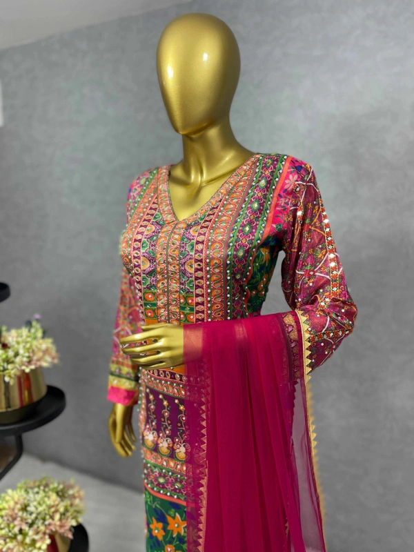WDW 5192 Fancy Kurti With Pant Dupatta  - Free Size