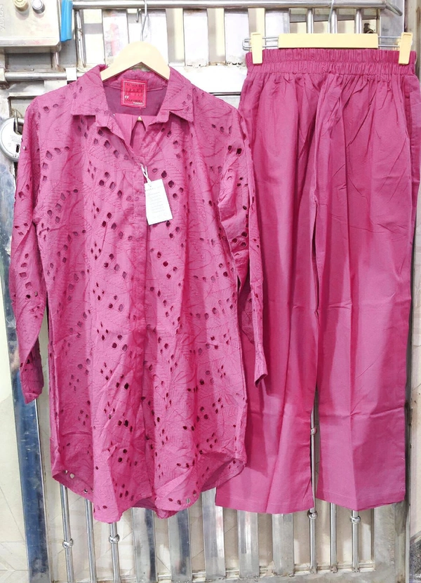KD18 5196 Chikenkari Cord Set  - pink, XL-42