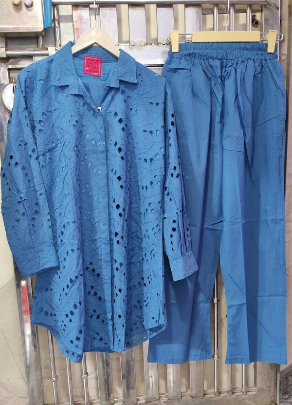 KD18 5196 Chikenkari Cord Set  - blue, XL-42