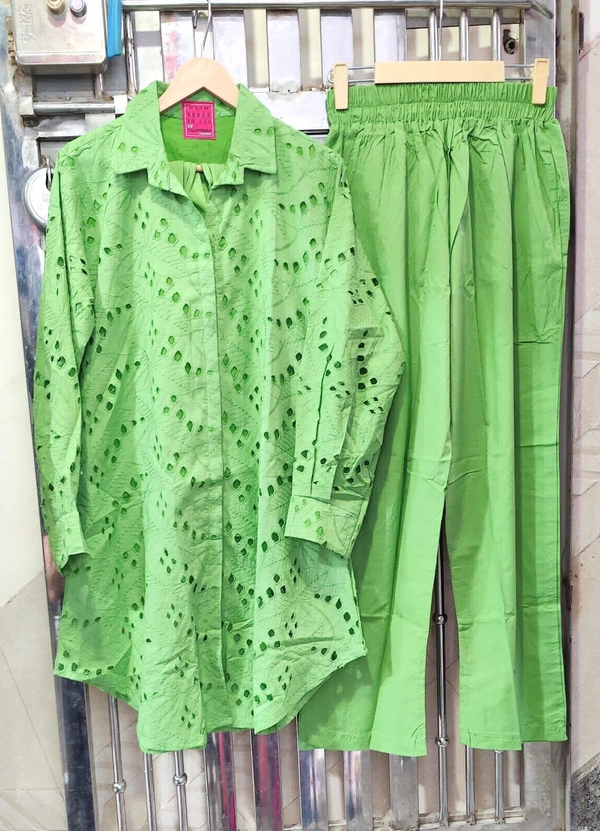 KD18 5196 Chikenkari Cord Set  - Green, XXL-44