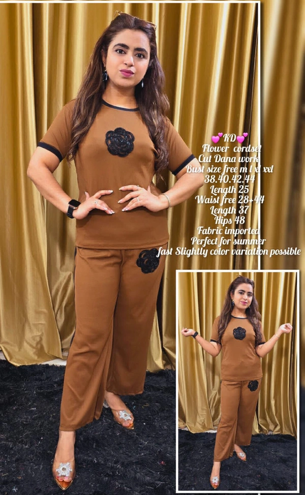 KD18 5215 Flower CORD SET  - Brown, 42-XL