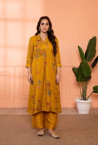 KDJ 5300 Beautiful Collar Kurti Set  - yellow, M-38
