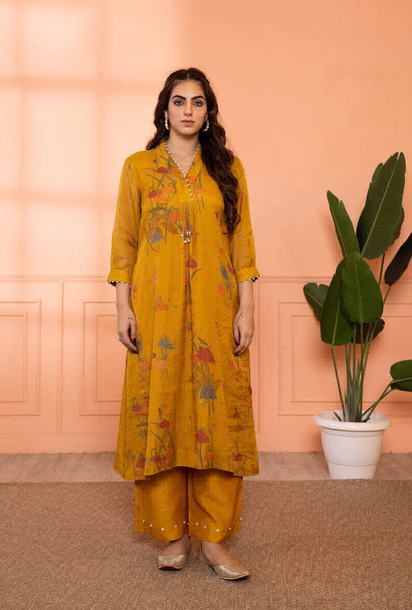 KDJ 5300 Beautiful Collar Kurti Set  - yellow, M-38