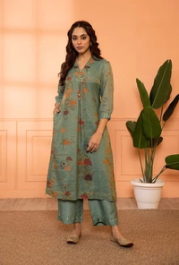 KDJ 5300 Beautiful Collar Kurti Set  - green, L-40