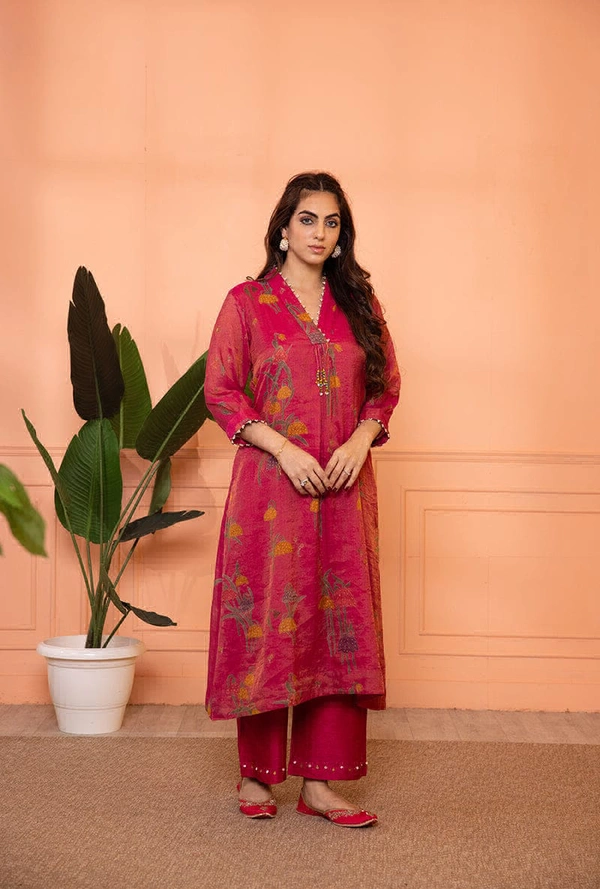 KDJ 5300 Beautiful Collar Kurti Set  - pink, L-40