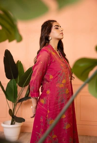 KDJ 5300 Beautiful Collar Kurti Set  - pink, L-40
