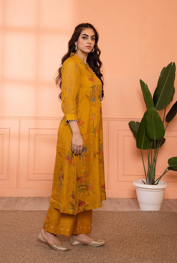 KDJ 5300 Beautiful Collar Kurti Set  - yellow, 42-XL