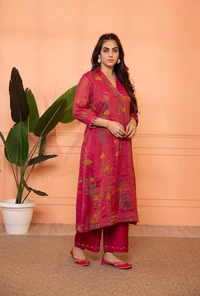 KDJ 5300 Beautiful Collar Kurti Set  - pink, 42-XL