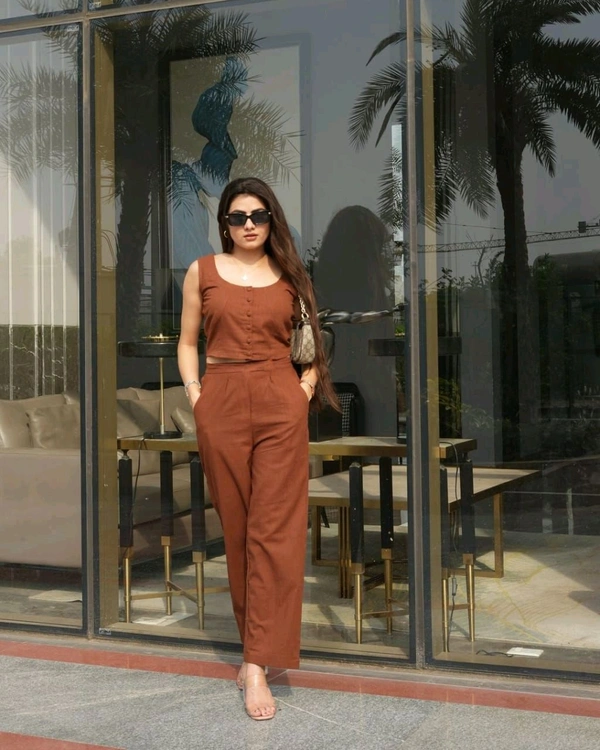 SF2 5318 Cotton Co Ord Se - Brown, XL-42