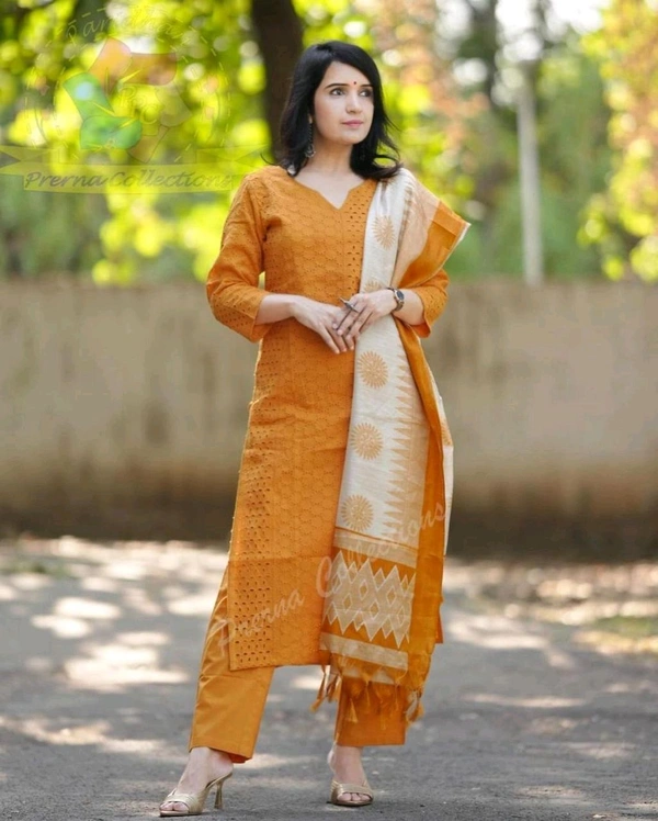5037   EMBROIDERY KURTI  COTTON  PANT  SILK DUPATTA  - M-38