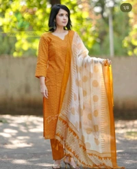 5037   EMBROIDERY KURTI  COTTON  PANT  SILK DUPATTA  - L-40