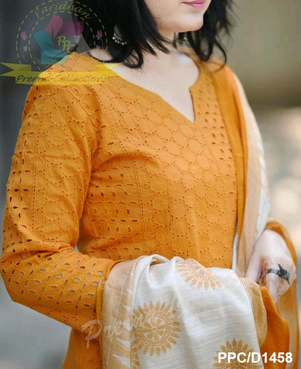 5037   EMBROIDERY KURTI  COTTON  PANT  SILK DUPATTA  - L-40