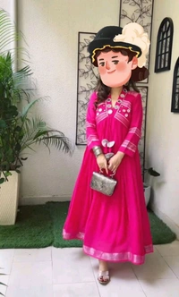 SF2 5038  trendy  Cotton  beautiful lace work  tasal Gown - M-38, Pink