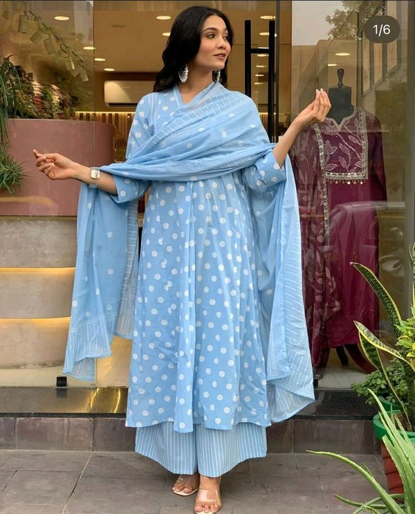 KDJ 5040  Designer three piec Mughal block kurti pant dupatta set    - 3XL46