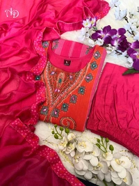 SF3 5055 *HEAVY DESIGNER SUIT SET  Original MIRROR KHATLI Work  beautiful Heavy Suit Set  pants and Lace Dupatta. HEAVY CHIFOON SILK - 3XL-46