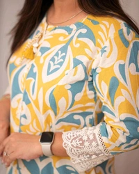 KDJ 5058 *New Launch* *Aline casual pant set* New Cotton casual pant set. *Aline kurta with lace beautiful matching lace detailed pant Side Pockets  - M-38