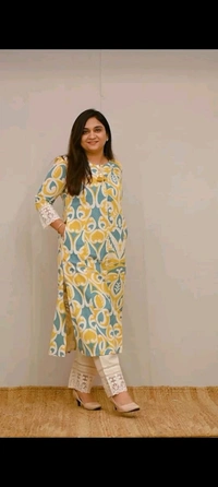 KDJ 5058 *New Launch* *Aline casual pant set* New Cotton casual pant set. *Aline kurta with lace beautiful matching lace detailed pant Side Pockets  - 2XL-44