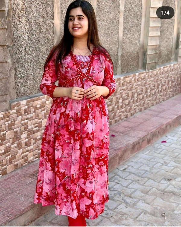 SF2 5060 🌸 Anarkali SUIT SET🌸  white - pink Flora Reyon Anarkali suit  set embroidery, matching Pant - M-38-