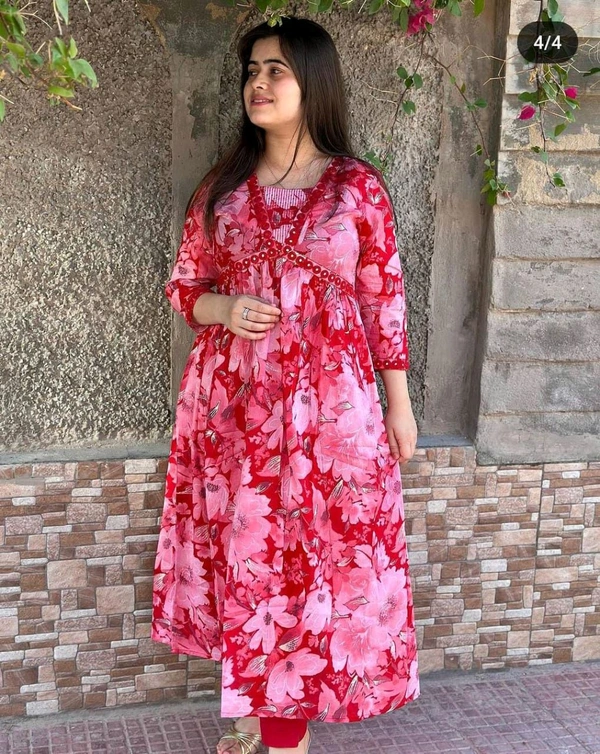SF2 5060 🌸 Anarkali SUIT SET🌸  white - pink Flora Reyon Anarkali suit  set embroidery, matching Pant - L-40