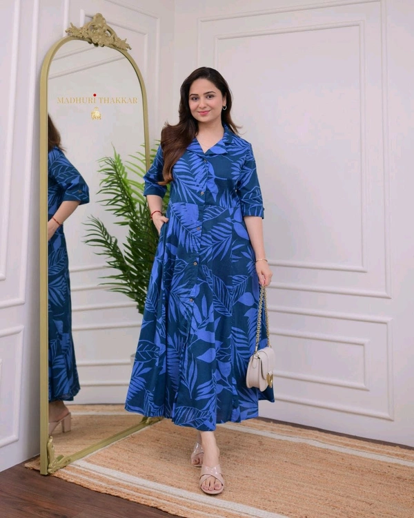 SF2 5061 beautiful  cotton printed fir flair dresses  your daily casual  for work  cotton Light Blue Colour    - M-38