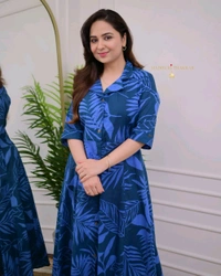 SF2 5061 beautiful  cotton printed fir flair dresses  your daily casual  for work  cotton Light Blue Colour    - M-38