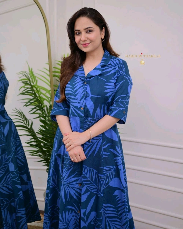 SF2 5061 beautiful  cotton printed fir flair dresses  your daily casual  for work  cotton Light Blue Colour    - M-38