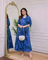 SF2 5061 beautiful  cotton printed fir flair dresses  your daily casual  for work  cotton Light Blue Colour    - L-40