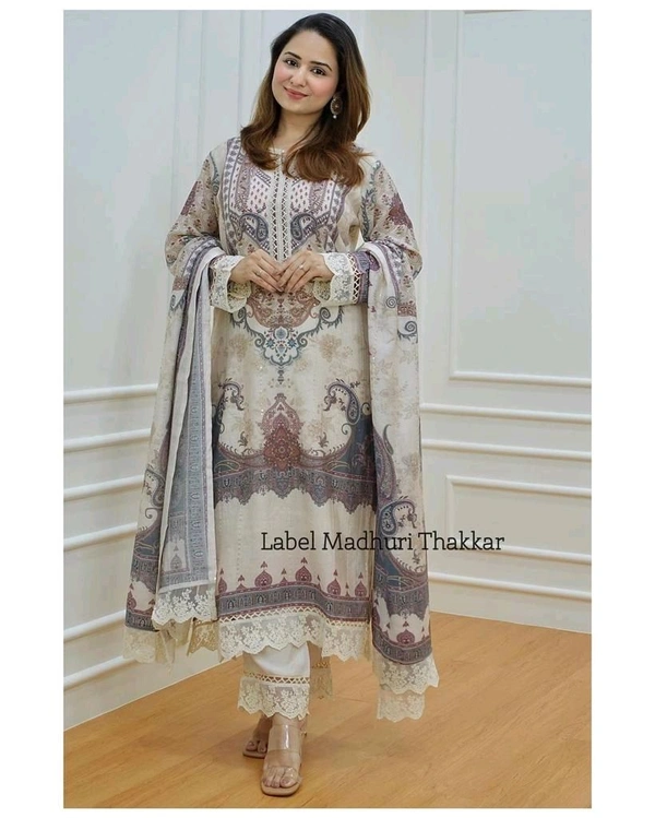 SF3 5062 ✨ Ivory Pakistani Suit  beautifully  prints, sequin embroidery and lace  comfortable  CHIKANKARI WORK LACE HIGH QUALIT - M-38