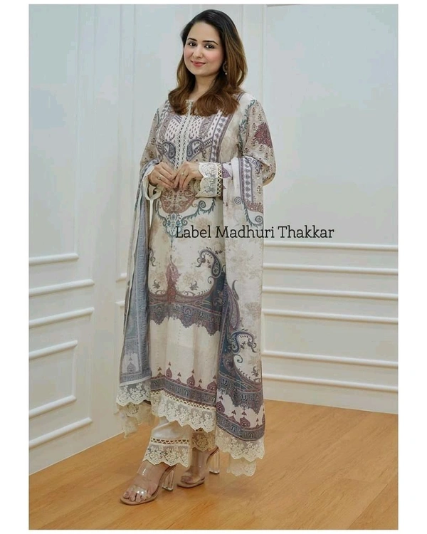 SF3 5062 ✨ Ivory Pakistani Suit  beautifully  prints, sequin embroidery and lace  comfortable  CHIKANKARI WORK LACE HIGH QUALIT - M-38