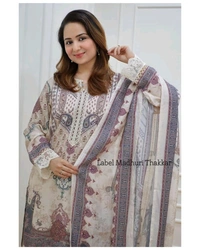 SF3 5062 ✨ Ivory Pakistani Suit  beautifully  prints, sequin embroidery and lace  comfortable  CHIKANKARI WORK LACE HIGH QUALIT - M-38
