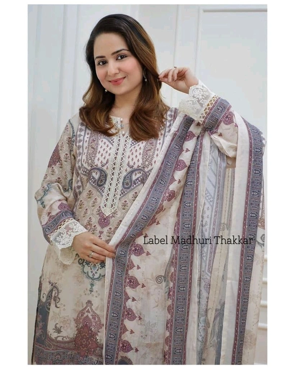 SF3 5062 ✨ Ivory Pakistani Suit  beautifully  prints, sequin embroidery and lace  comfortable  CHIKANKARI WORK LACE HIGH QUALIT - M-38