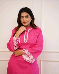 SF2 5360 ,NEW design  Reyon cord- set With printex work and embroidery work✨Pure Reyon kurta with embroidery Pant  - M-38
