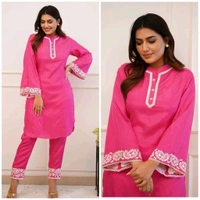SF2 5360 ,NEW design  Reyon cord- set With printex work and embroidery work✨Pure Reyon kurta with embroidery Pant  - M-38