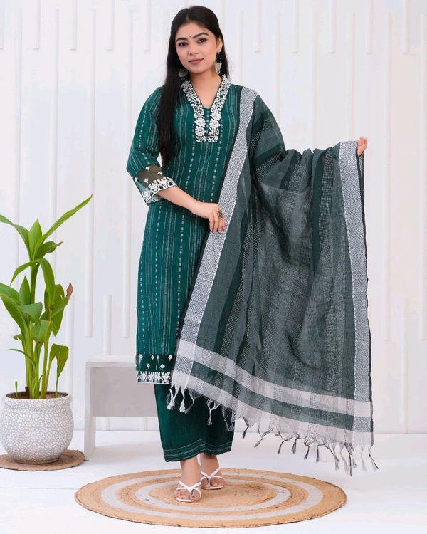 KDJ 5362  new Kadhi Kurta duptta with pant set - Blue Stone, M-38