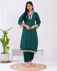 KDJ 5362  new Kadhi Kurta duptta with pant set - Blue Stone, M-38