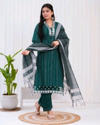 KDJ 5362  new Kadhi Kurta duptta with pant set - Blue Stone, XL-42
