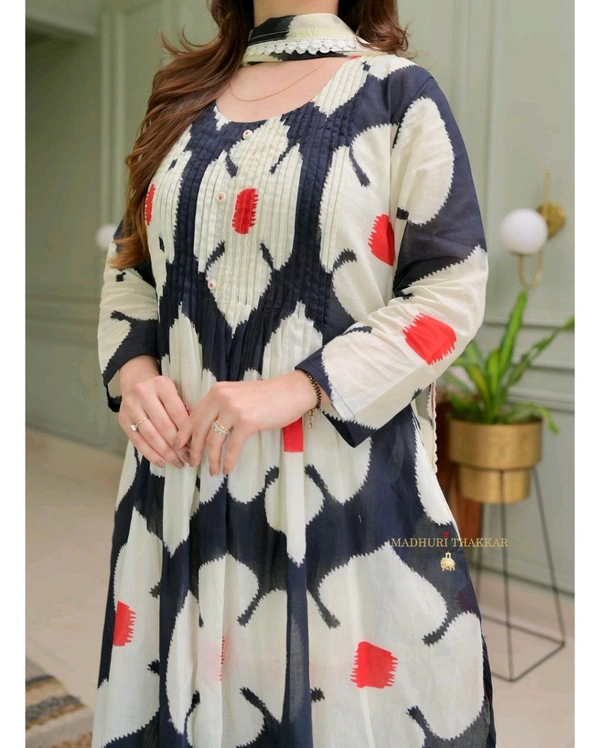 SF3 5365 Pure Cotton Kurti with Pant with cotton Dupatta  - 2XL-44, Black