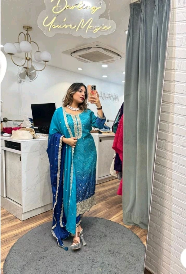 SF3 5367 HAVY CHINON WEAR TOP AND PLAZZO. WITH FANCY DUPPATA AND EMBROIDERY  - Blue, M-38