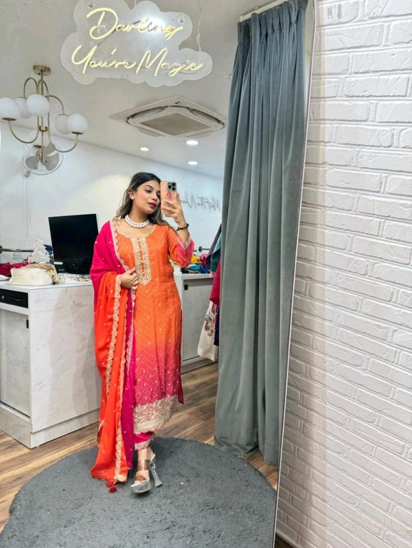 SF3 5367 HAVY CHINON WEAR TOP AND PLAZZO. WITH FANCY DUPPATA AND EMBROIDERY  - Web Orange, M-38