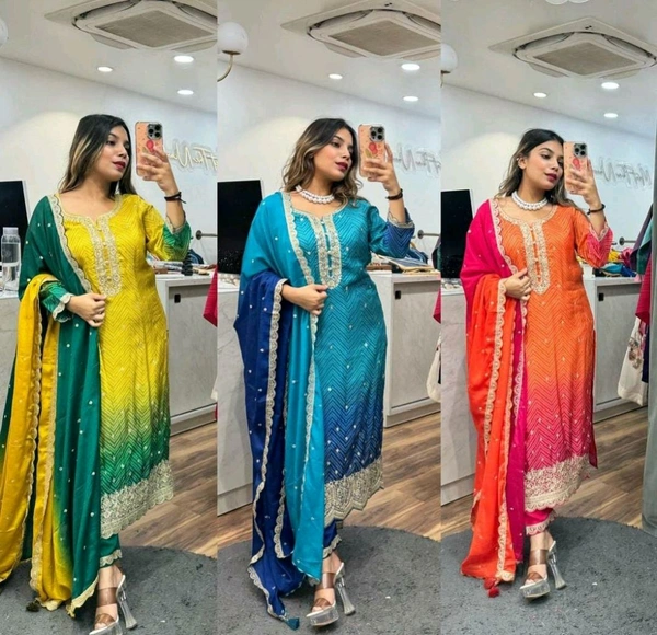 SF3 5367 HAVY CHINON WEAR TOP AND PLAZZO. WITH FANCY DUPPATA AND EMBROIDERY  - Web Orange, M-38