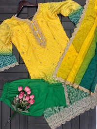 SF3 5367 HAVY CHINON WEAR TOP AND PLAZZO. WITH FANCY DUPPATA AND EMBROIDERY  - Yellow, XL-42