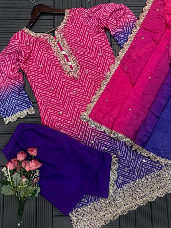 SF3 5367 HAVY CHINON WEAR TOP AND PLAZZO. WITH FANCY DUPPATA AND EMBROIDERY  - Pink Flamingo, 2XL-44
