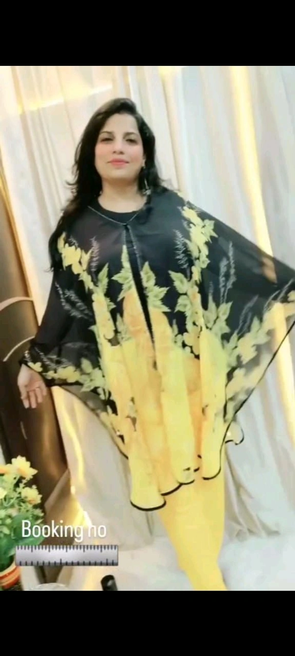 KD18 5370 *Beautiful printed 3 pc set* imported  strechable with shrug georgette - Yellow, XL-42