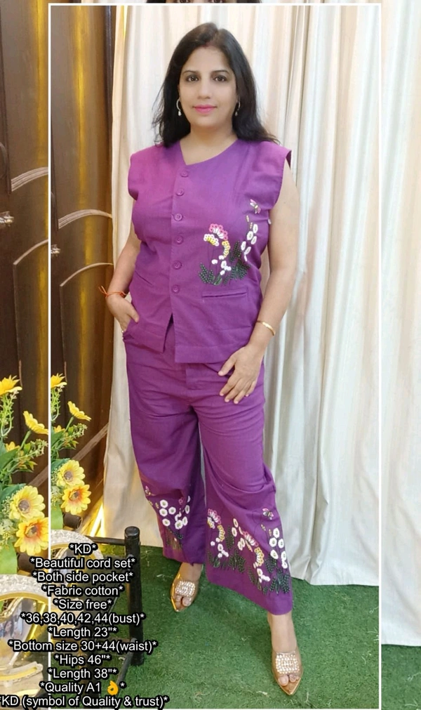 KD18 5371 Trending Beautiful Cotton  Cord Set - Electric Violet, L-40
