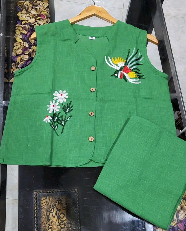 SF2 5373 Premium cotton Co-ords Sets Beautiful Aari Bird & Floral Work  - Green, M-38