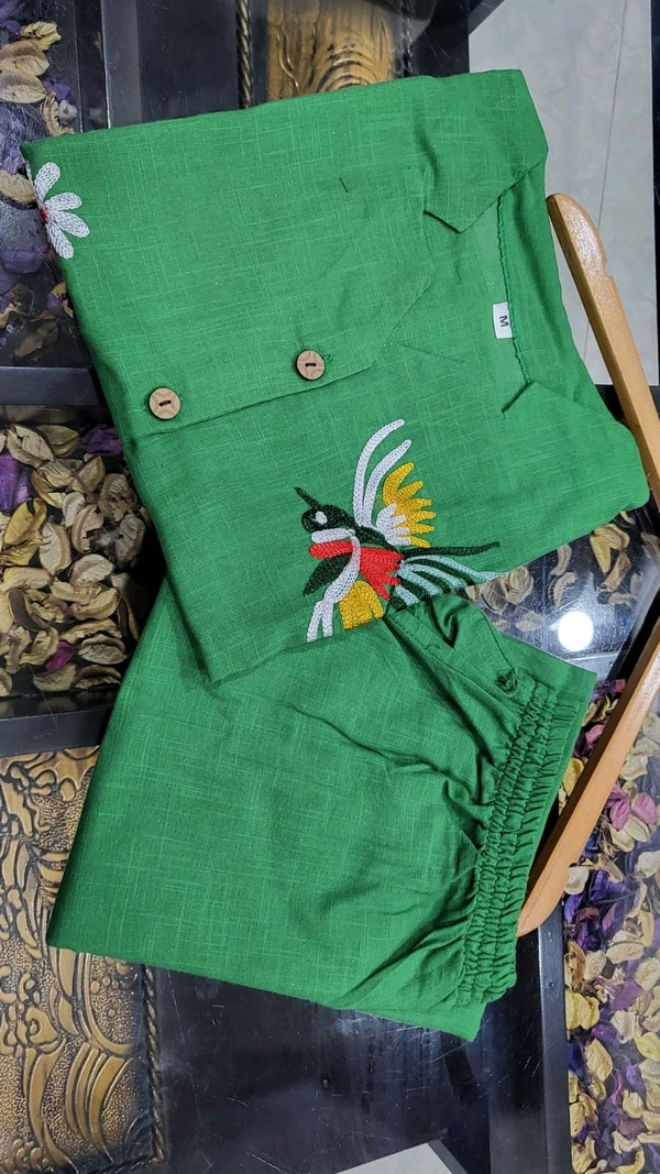 SF2 5373 Premium cotton Co-ords Sets Beautiful Aari Bird & Floral Work  - Green, M-38
