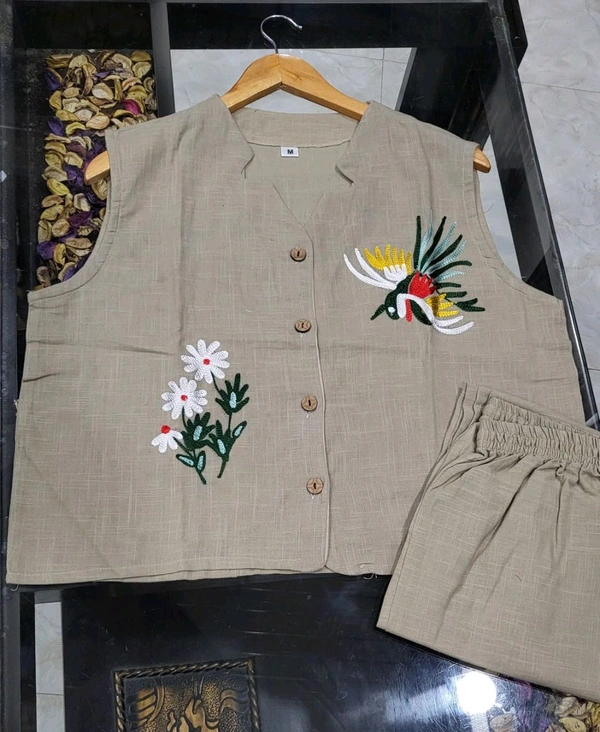 SF2 5373 Premium cotton Co-ords Sets Beautiful Aari Bird & Floral Work  - Gray, M-38