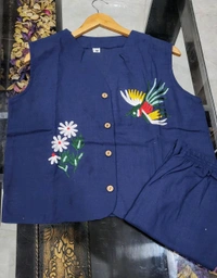 SF2 5373 Premium cotton Co-ords Sets Beautiful Aari Bird & Floral Work  - Navy Blue, 2XL-44