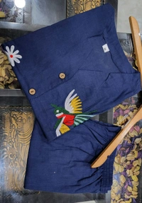 SF2 5373 Premium cotton Co-ords Sets Beautiful Aari Bird & Floral Work  - Navy Blue, 2XL-44