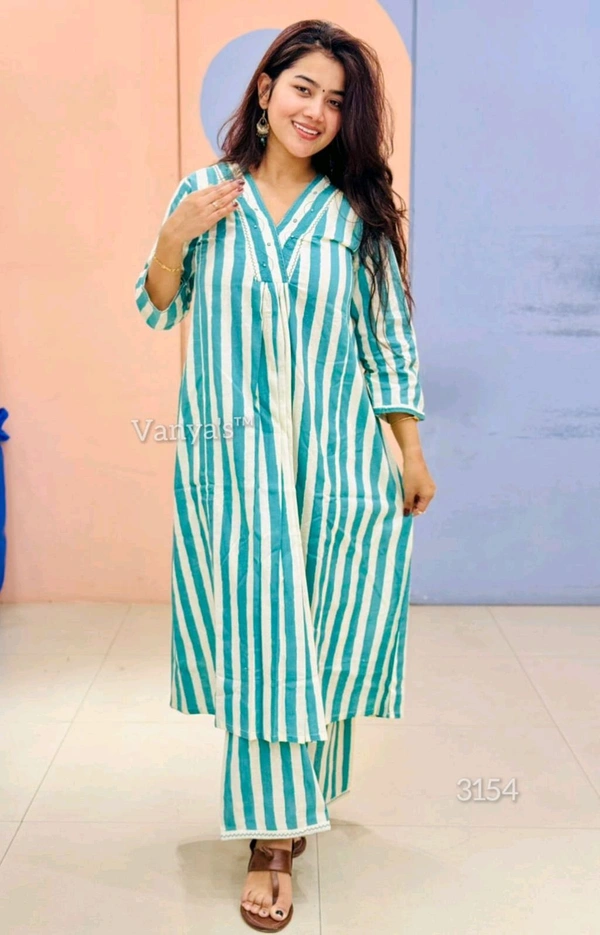 SF2 5379  Lovely bright color For  lightweight dress  Rayon A-Line stripe printed kurti With Pant  - Pelorous, M-38